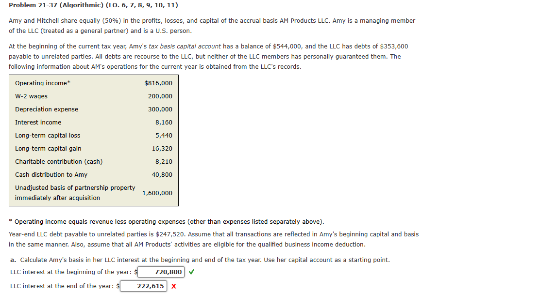 Problem 21-37 (Algorithmic) (LO. 6, 7, 8, 9, 10,