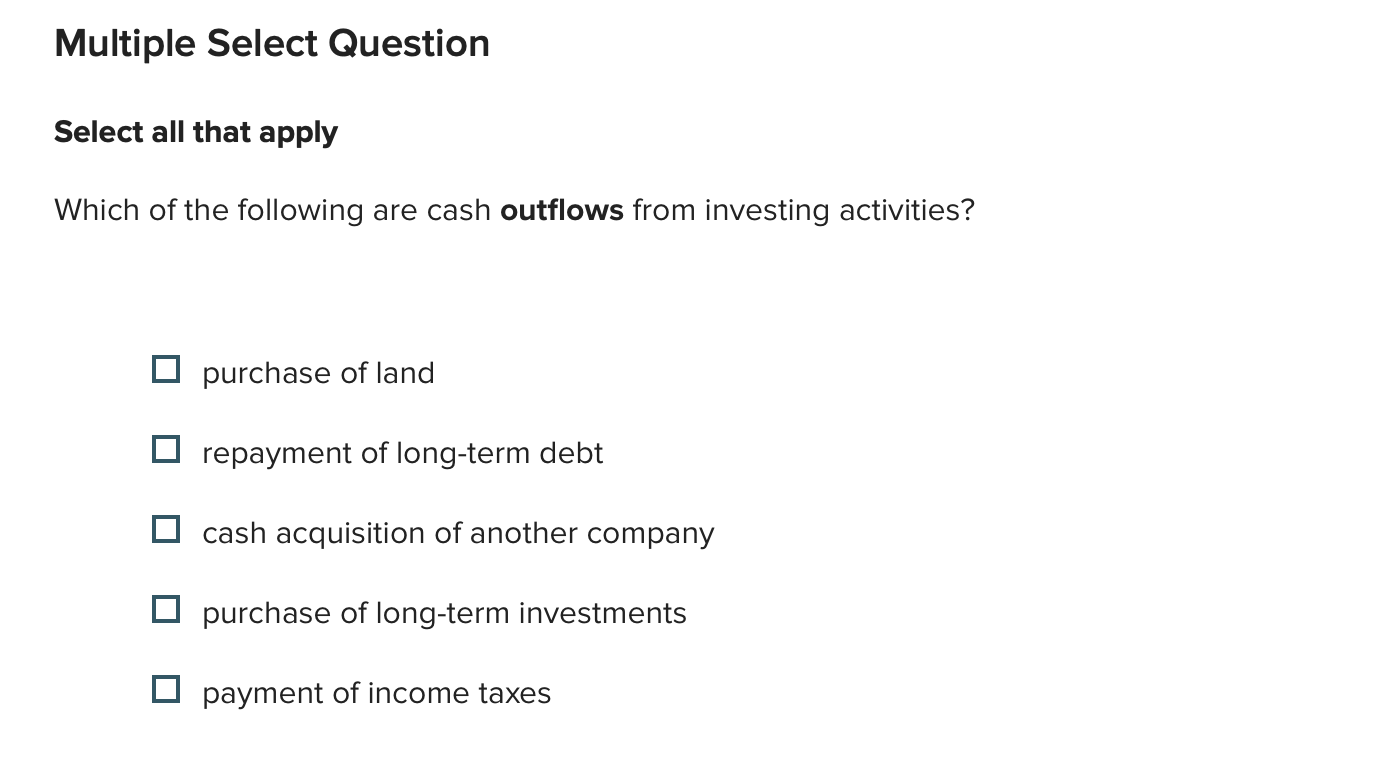 ANSWER Multiple Select Question Select all that