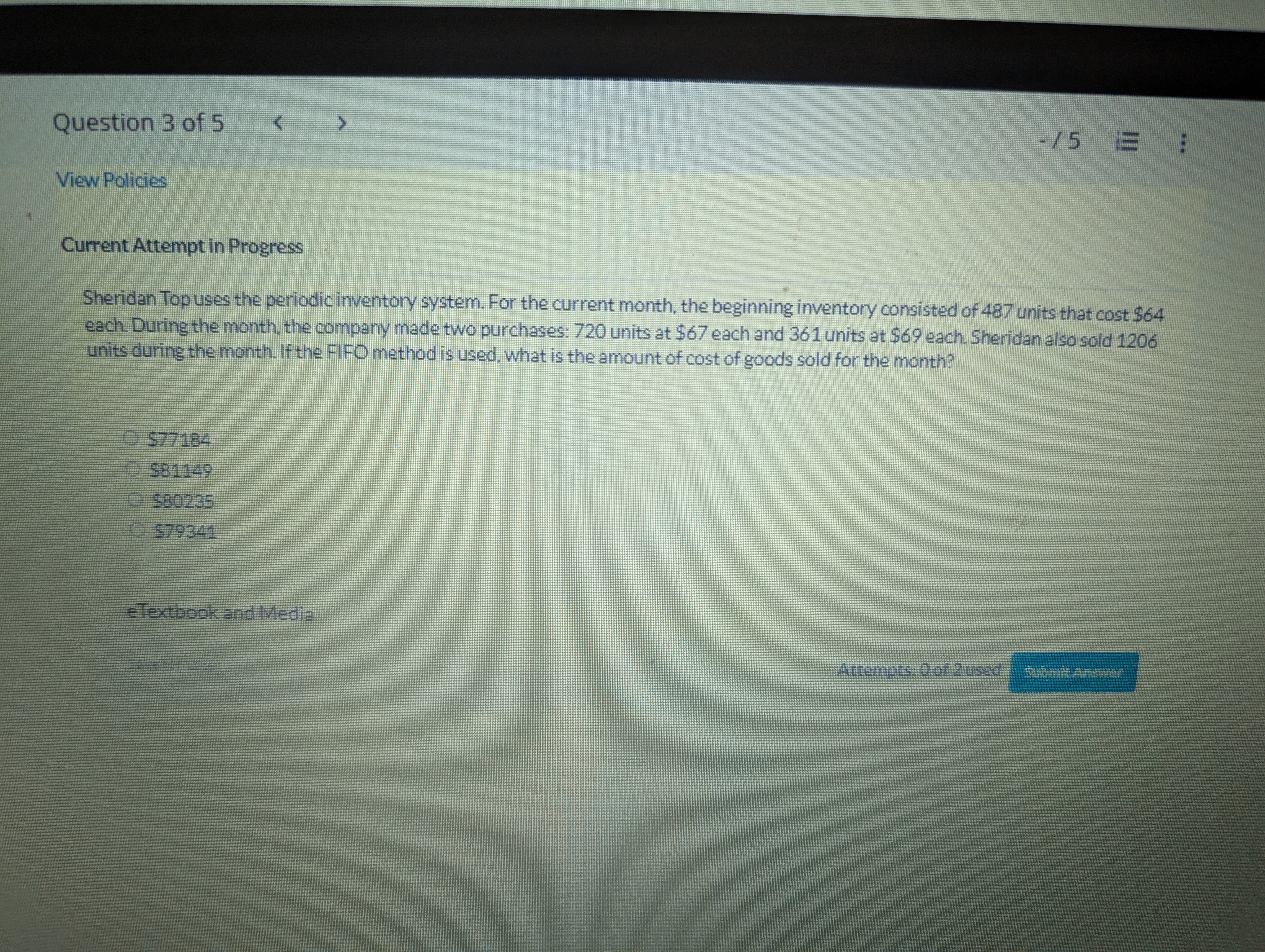Question 3 of 5 < -15 E View Policies Current
