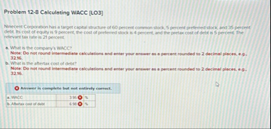 Problem 1 2 - 8 Colculoting WACC [ LO 3 ]
