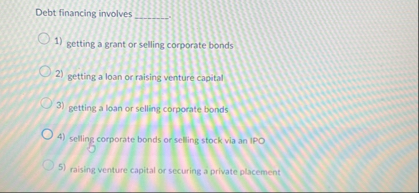 Debt financing involves getting a grant or