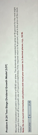 Problem 8 - 2 4 Two - Stage Dividend Growth Model