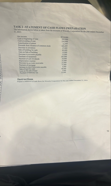 Need answer pls TASK 2 - STATEMENT OF CASH FLOWS