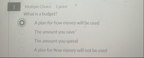 1 Multiple Choice 1 point What is a budget? A