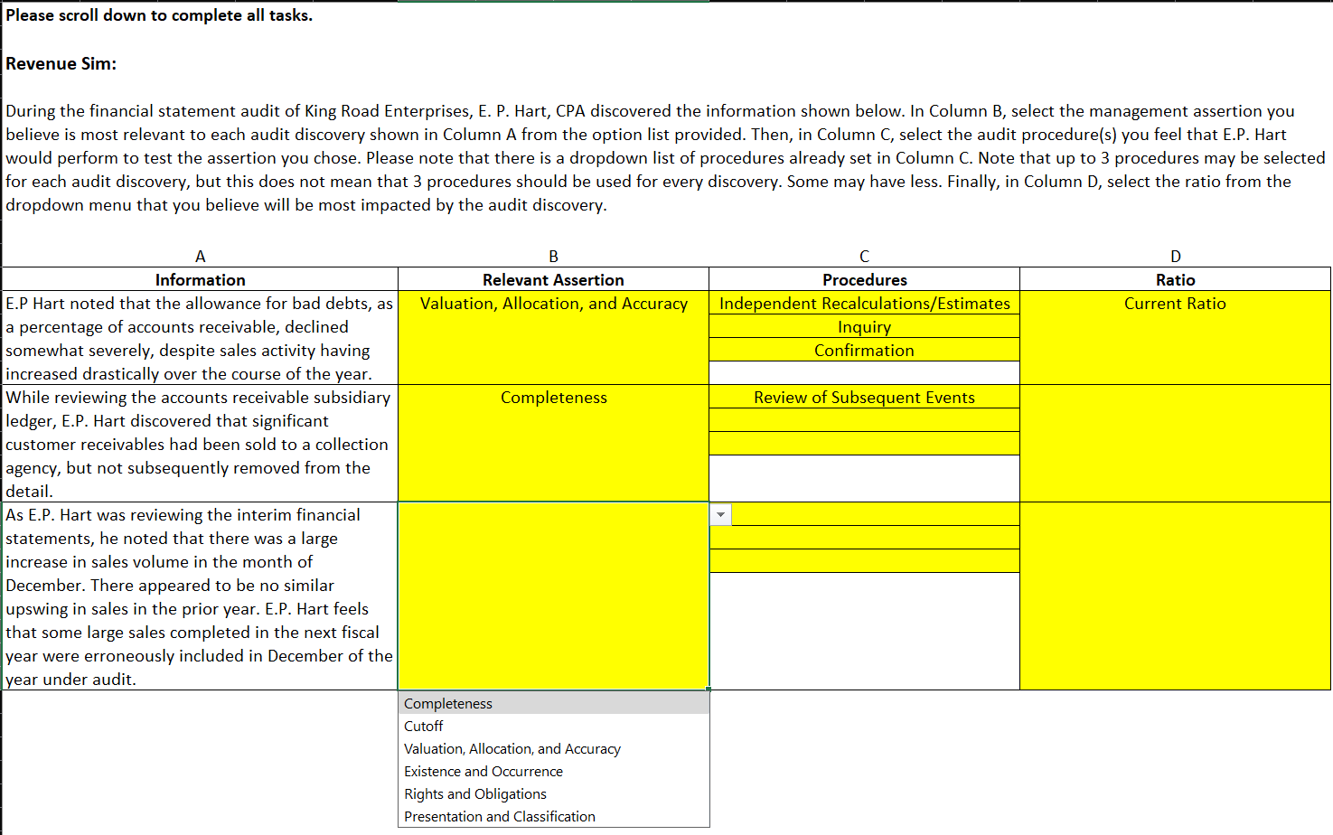 Please scroll down to complete all tasks. Revenue