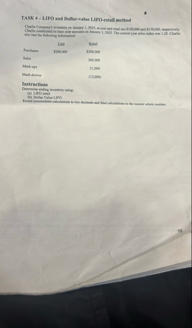 TASK 4 - LIFO and Dollar - value LIFO - retail