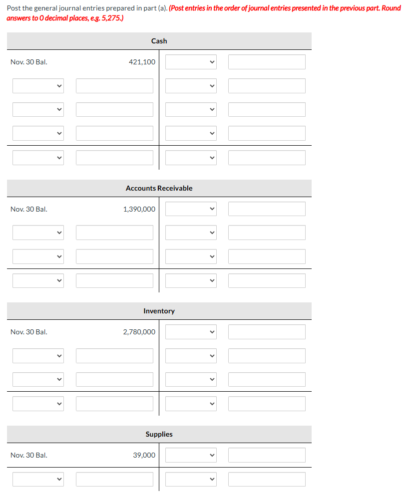 Post the general journal entries prepared in part