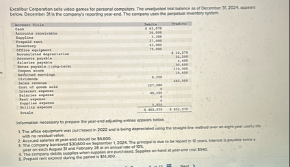 Excalibur Corporation sells video games for