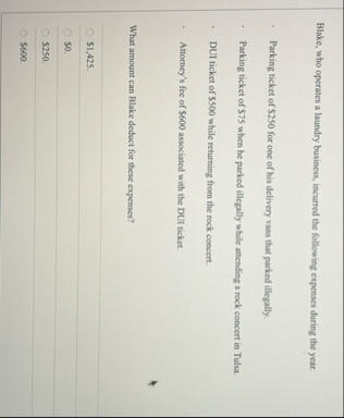 Blake, who operates a laundry business, incurred