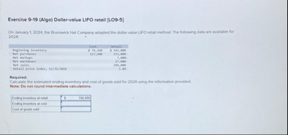 Exercise 9 - 1 9 ( Algo ) Dollsr - value LIFO