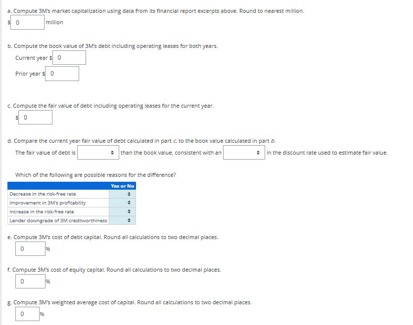 a . Compute 3 M ' s market capitalization using