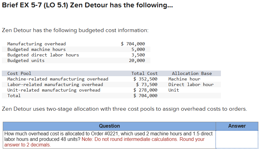 Brief EX 5 - 7 ( LO 5 . 1 ) Zen Detour has the