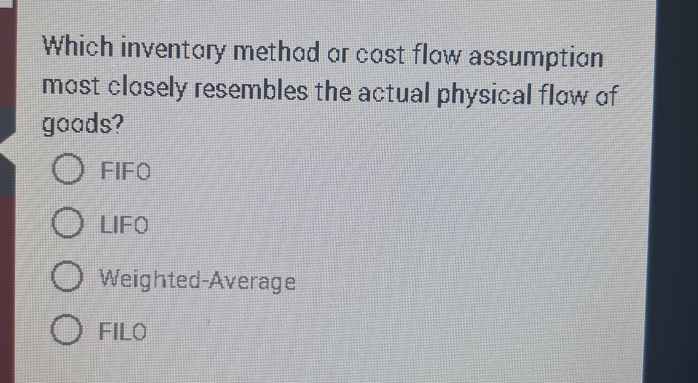 Which inventory method or cast flow assumption