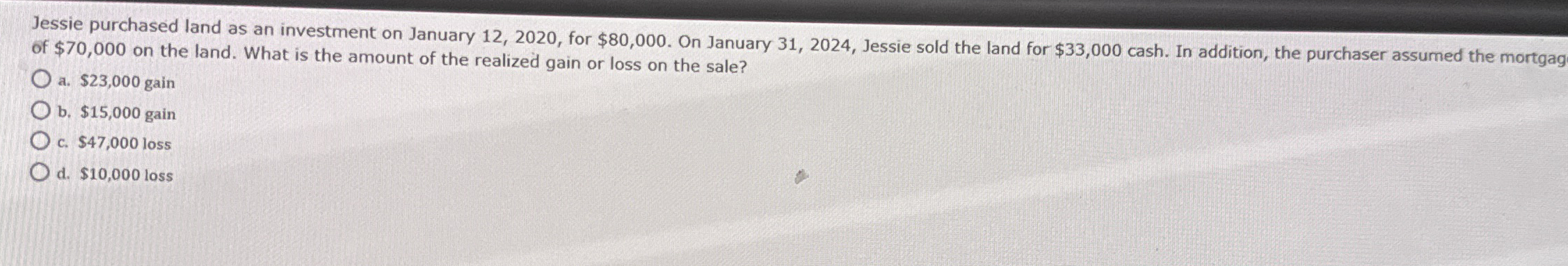 Jessie purchased land as an investment on January