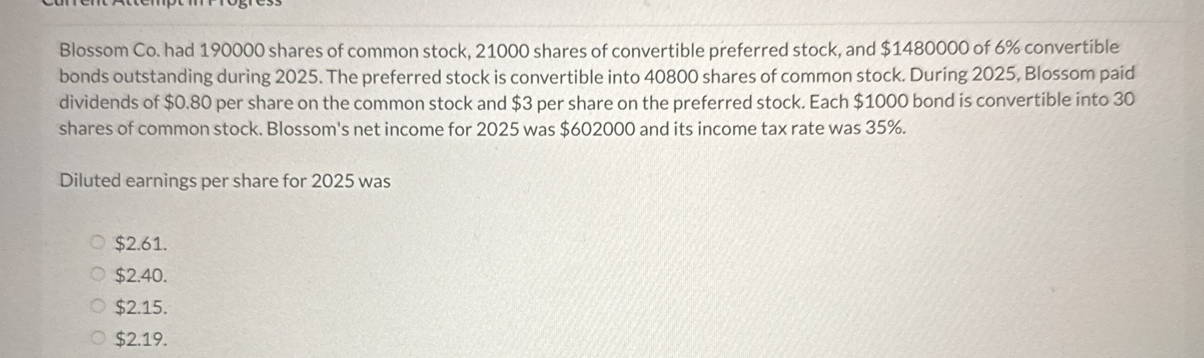 Blossom Co . had 1 9 0 0 0 0 shares of common