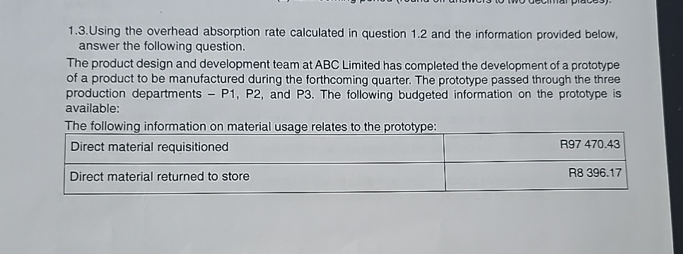1 . 3 . Using the overhead absorption rate