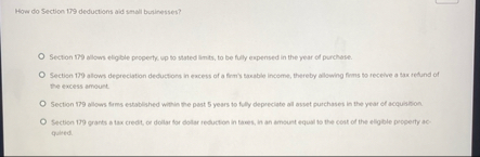 How do Section 1 7 9 deductions aid ymall