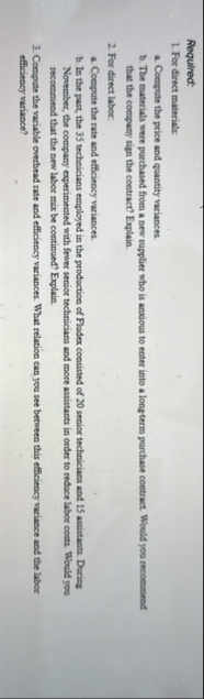 Required: For direct materials: a . Compute the