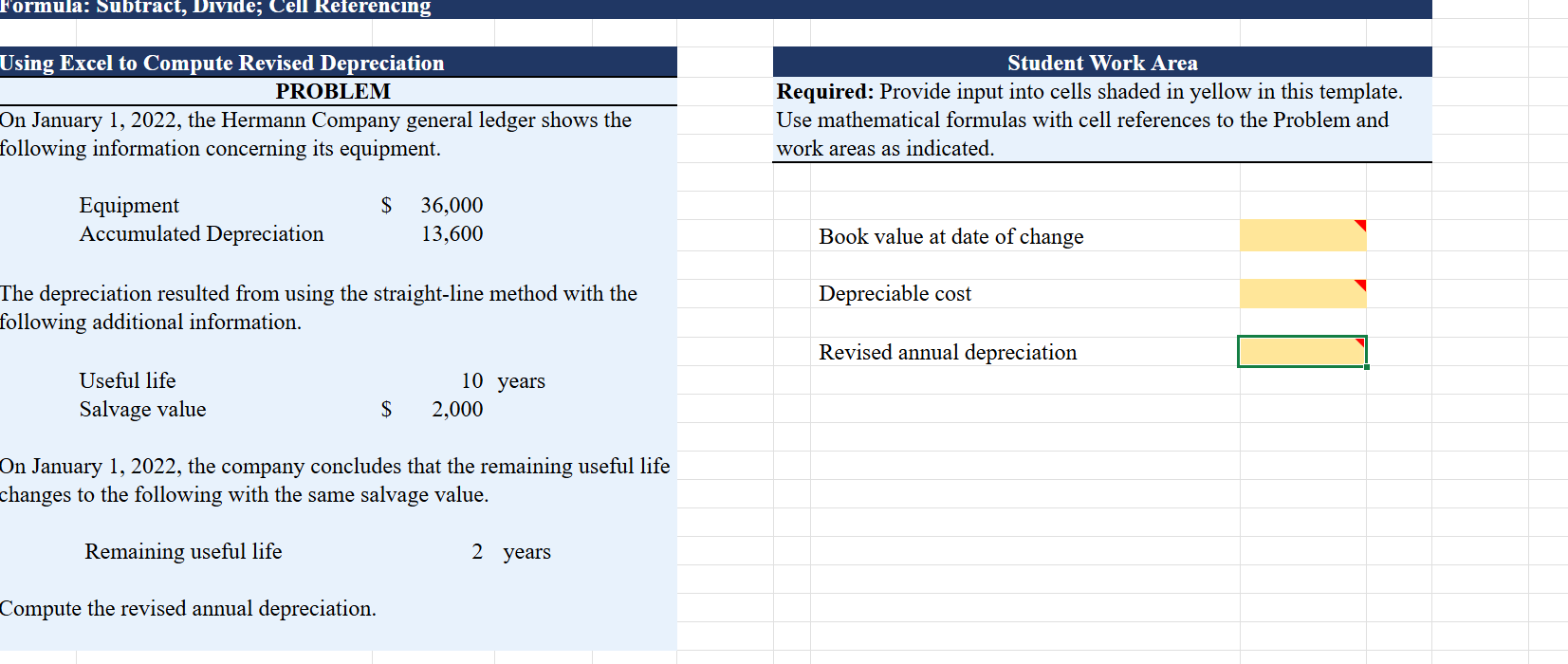 Using Excel to Compute Revised Depreciation