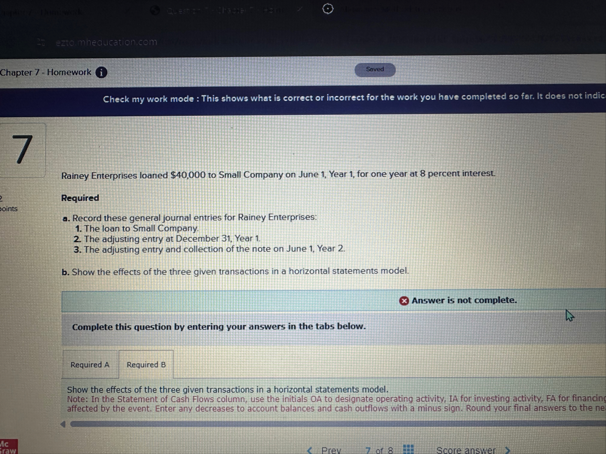 Chapter 7 - Homework i Check my work mode : This