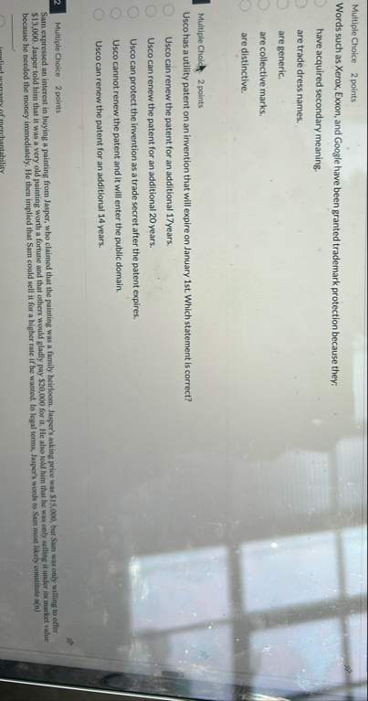 Multiple Choice 2 points Words such as Xerox,