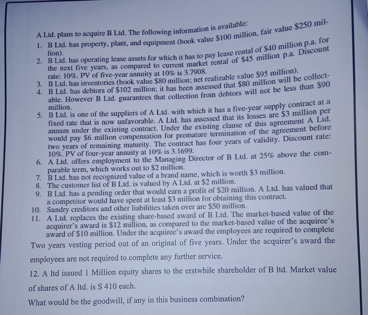 A Ltd . plans to acquire B Ltd . The following