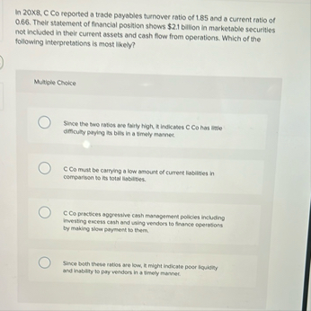 In 2 0 x 8 , C Co reported a trade payables