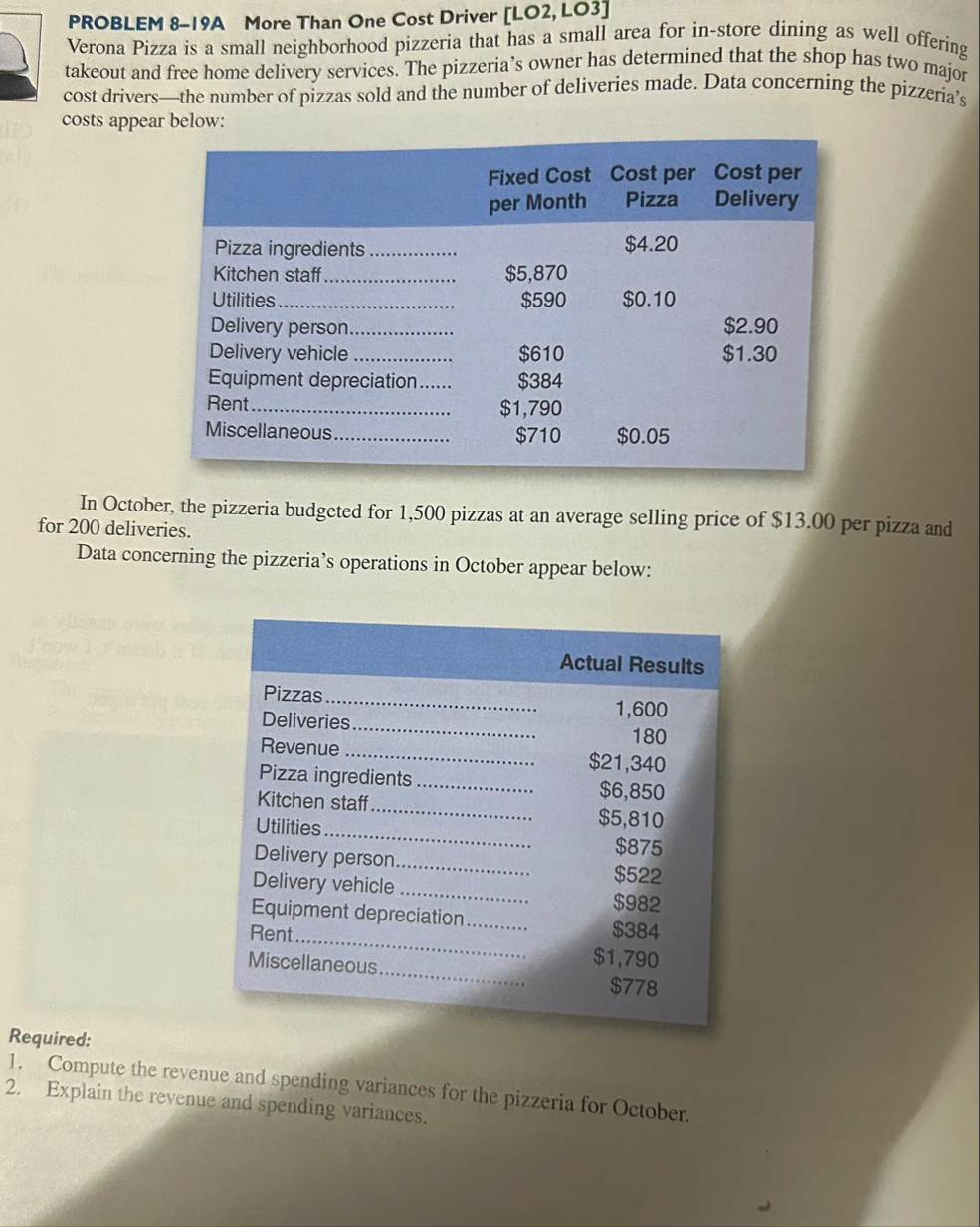 PROBLEM 8 - 1 9 A More Than One Cost Driver [ LO