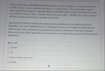 Victor is allocated a ( $ 2 0 , 0 0 0 ) ondinary