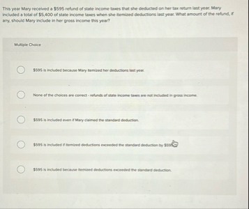This year Mary recelved a 5 5 9 5 refund of stabe