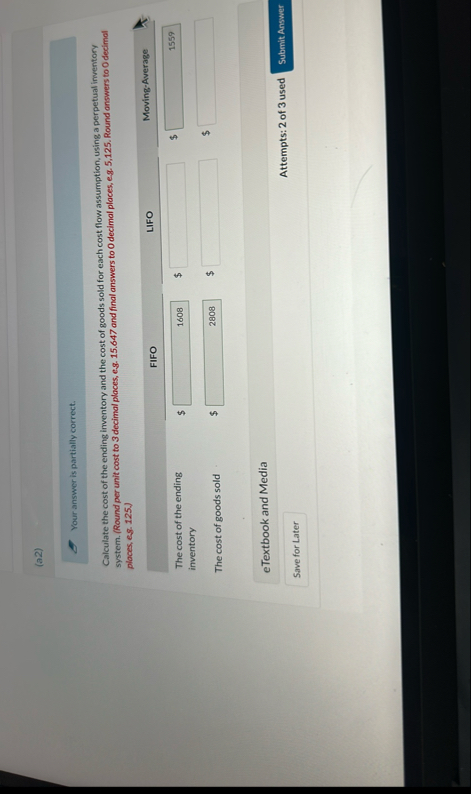 ( a 2 ) Your answer is partially correct.