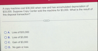 A copy machine cost $ 3 6 , 0 0 0 when new and