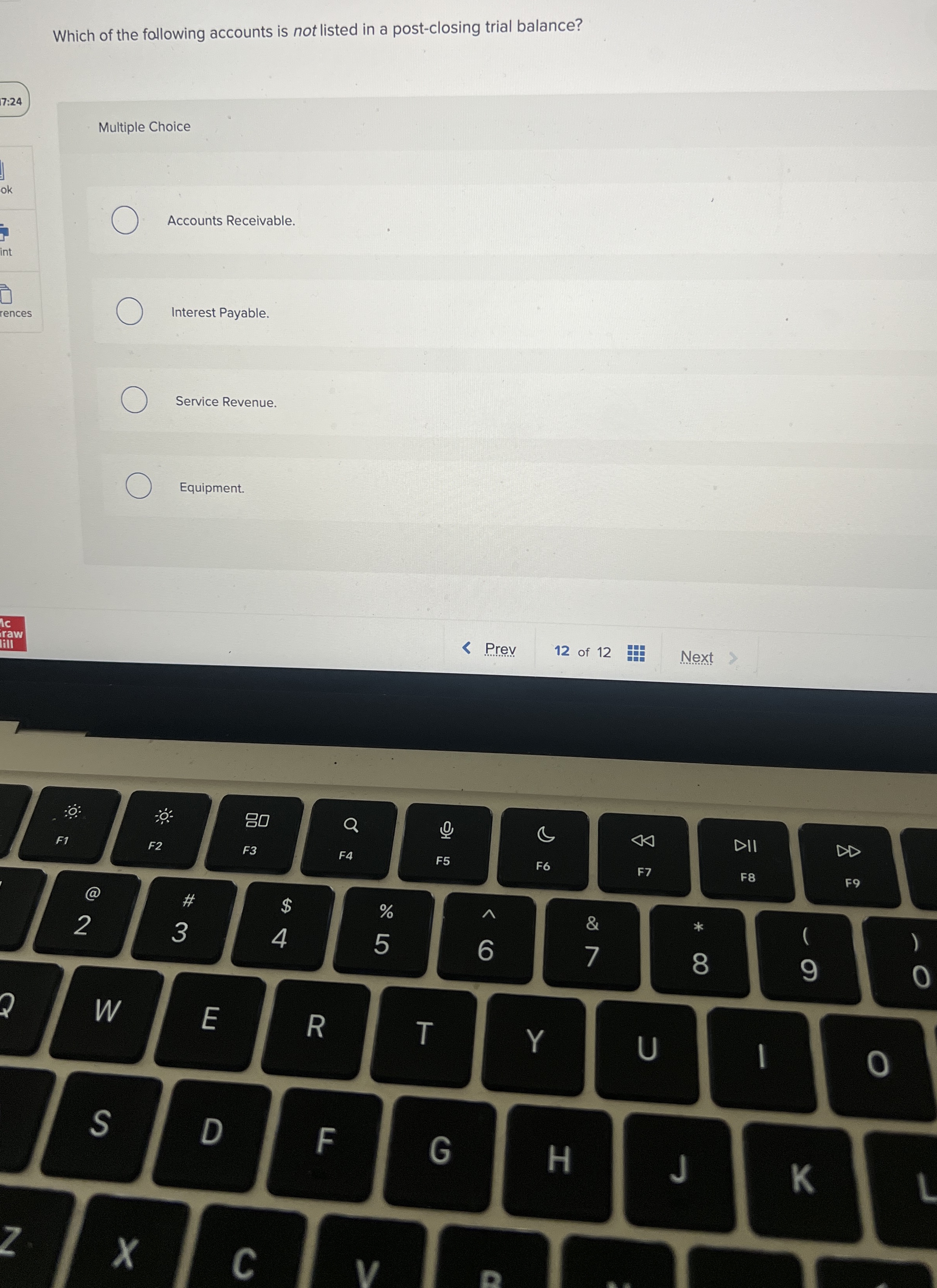 Which of the following accounts is not listed in