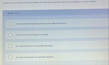 Samples to test internal control procedures are