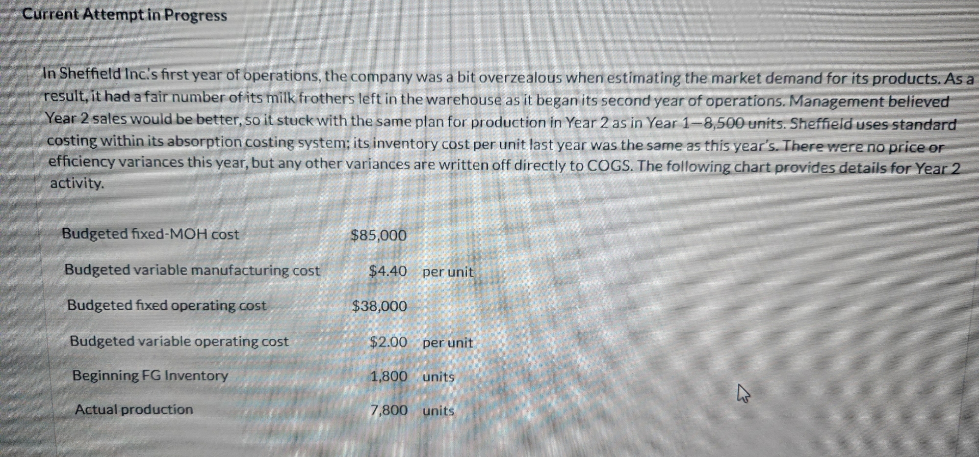 Current Attempt in Progress In Sheffield Inc. ' s