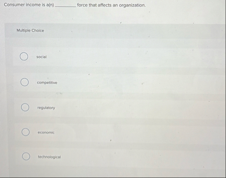 Consumer income is a ( n ) force that affects an