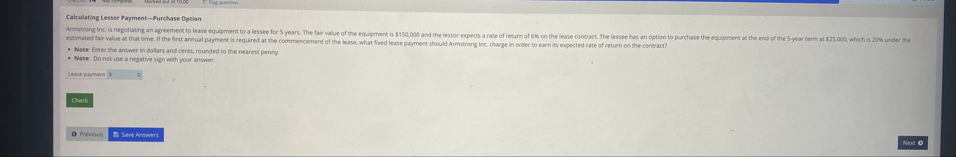 Calculating Lessor Payment - Purchase Option