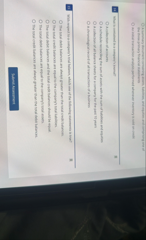 A summary document containing assets,