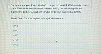For the current year, Power Cords Corp, expected