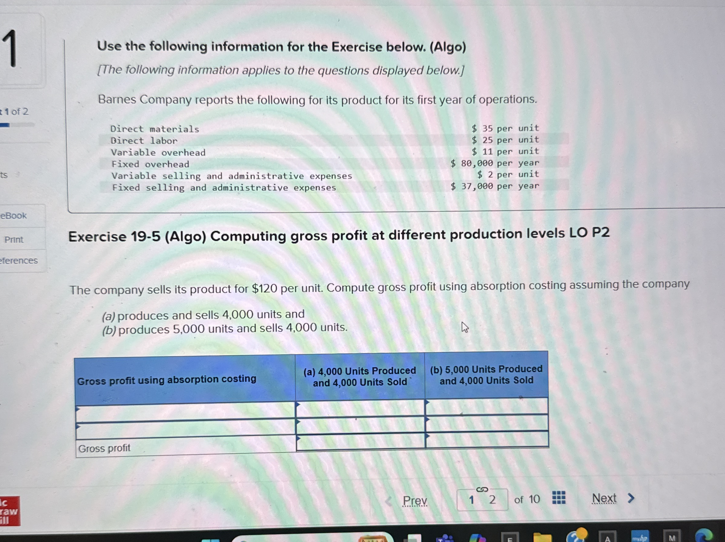1 Use the following information for the Exercise