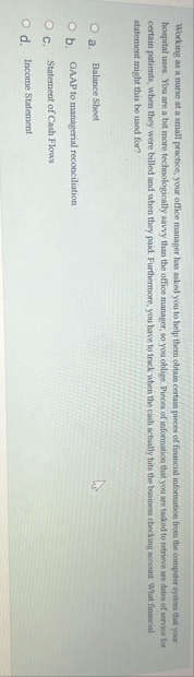 Working as a nurse at a small practice, your