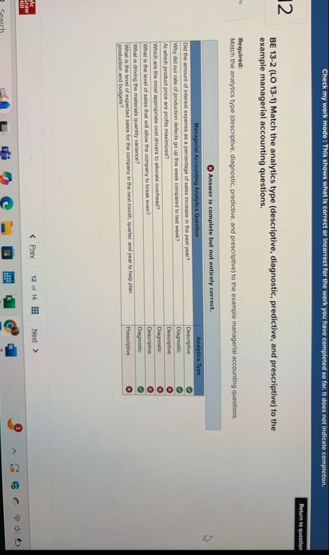Check my work mode : This shows what is correct