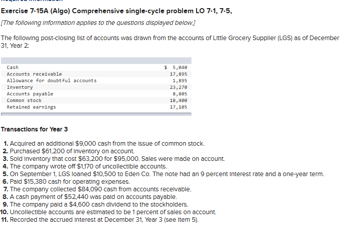 Exercise 7 - 1 5 A ( Algo ) Comprehensive single
