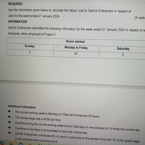 REQUIRED Use the information given below to