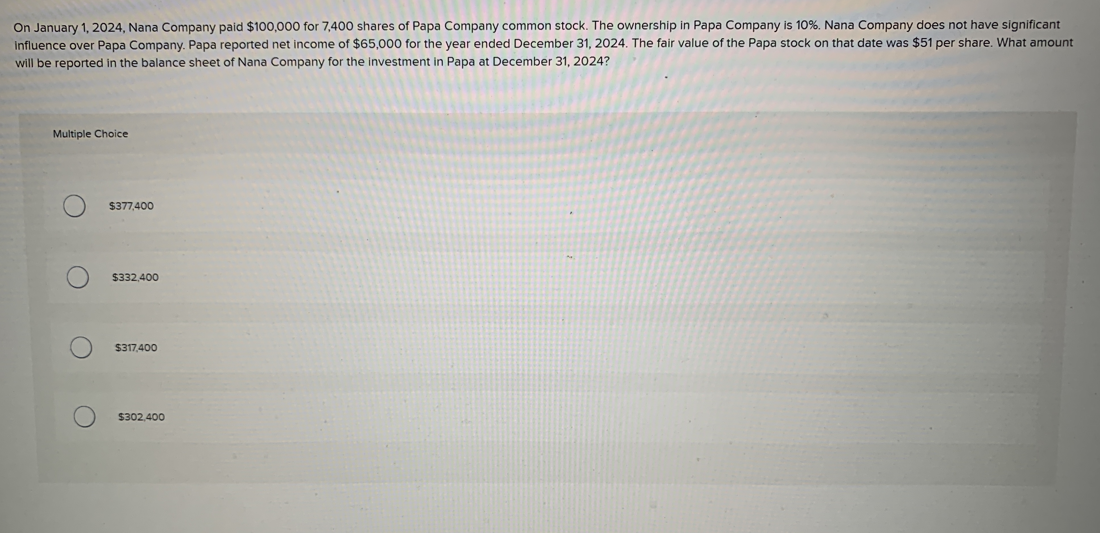 On January 1 , 2 0 2 4 , Nana Company paid $ 1 0