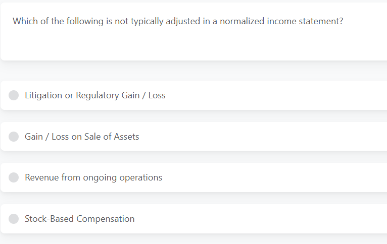 Which of the following is not typically adjusted