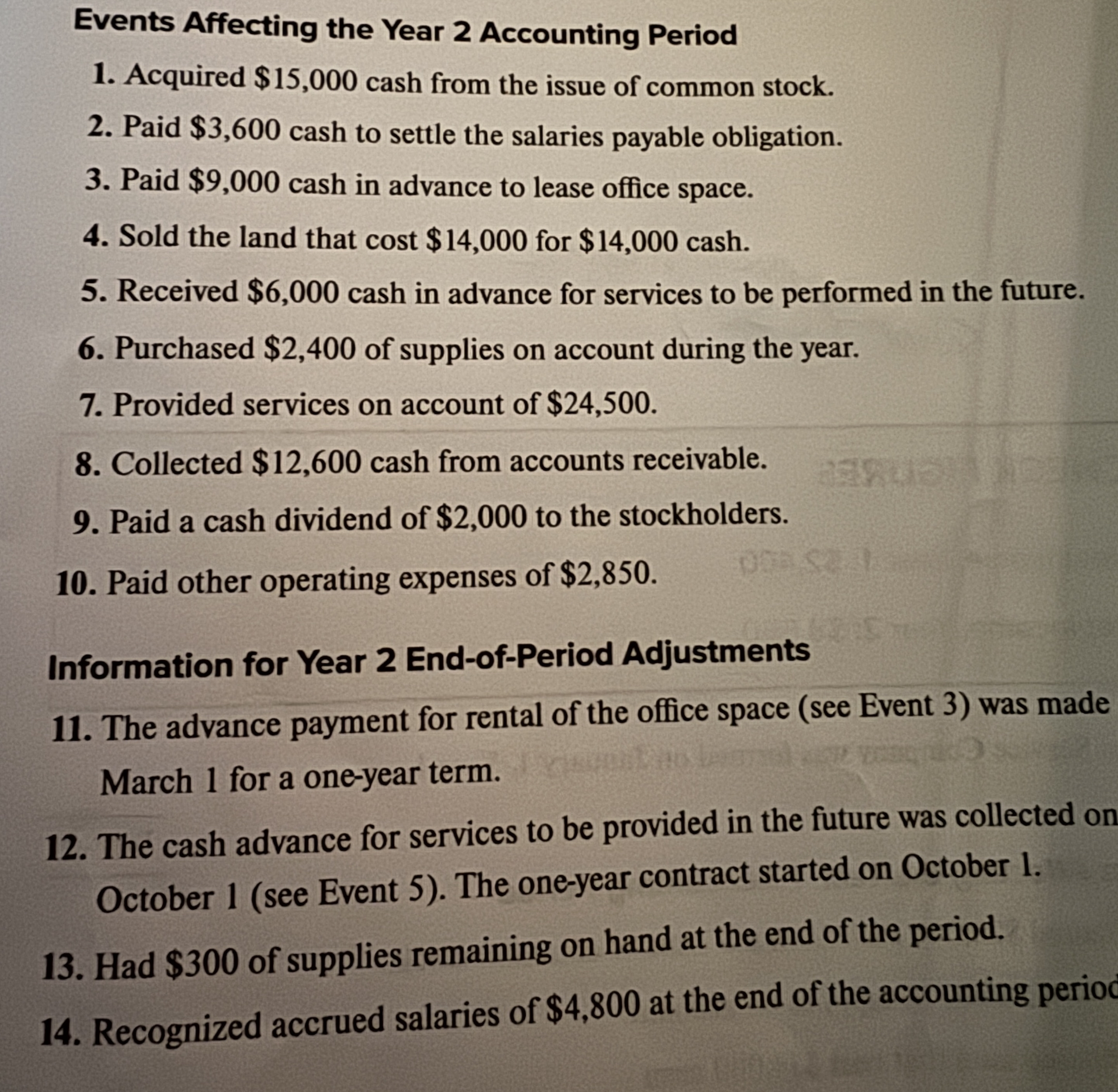 Events Affecting the Year 2 Accounting Period