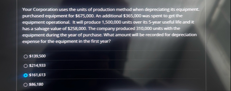 Your Corporation uses the units of production