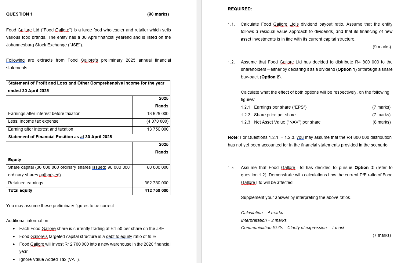 QUESTION 1 ( 3 8 marks ) Food Gallore Ltd ( Food