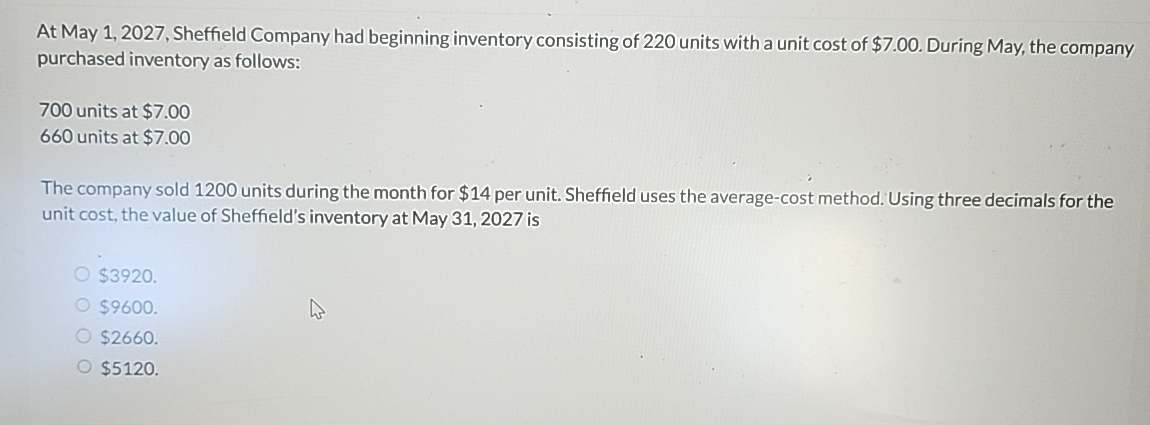 At May 1 , 2 0 2 7 , Sheffield Company had